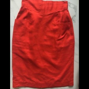 High waisted linen pencil skirt in red